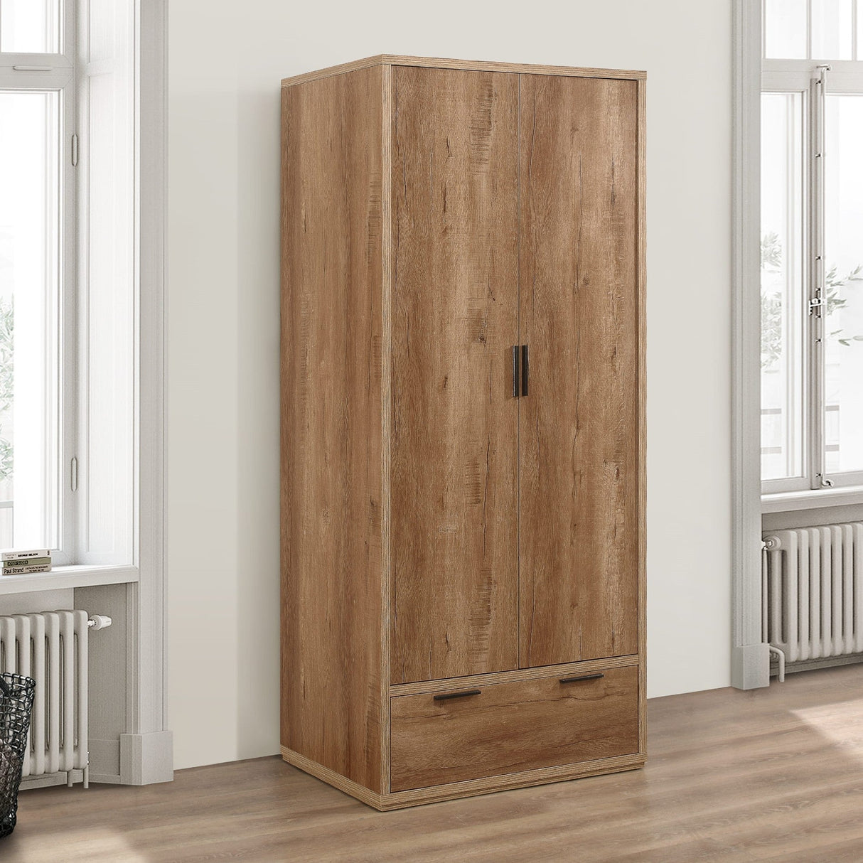 Stockwell Rustic 2 Door 1 Drawer Wardrobe - Birlea
