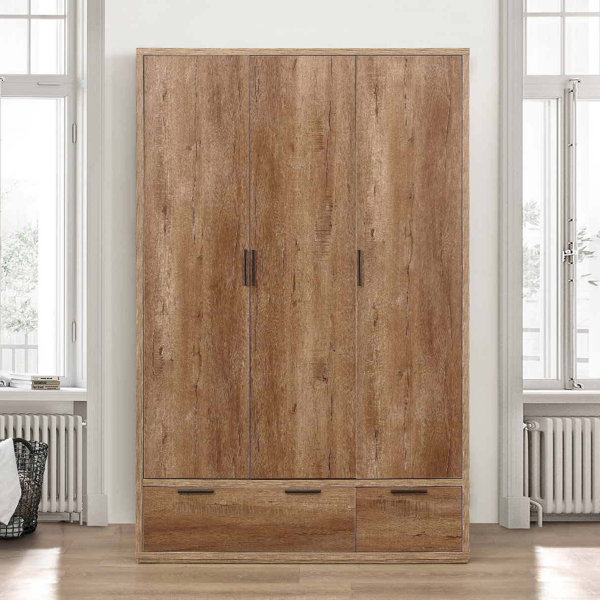 Stockwell Rustic 3 Door 2 Drawer Wardrobe - Birlea