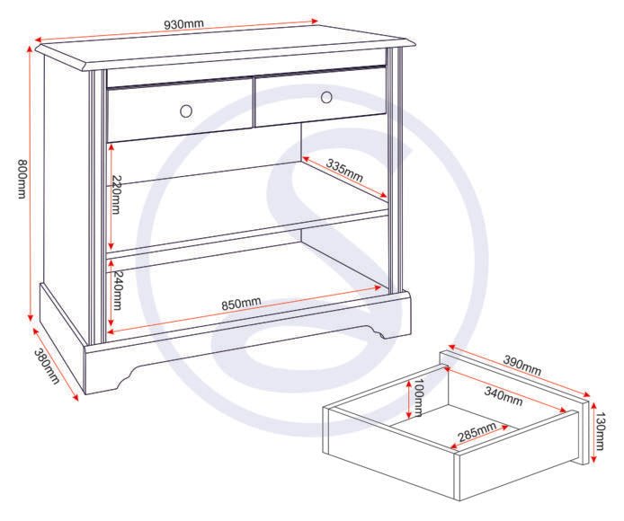 Stratford 2 Door 2 Drawer Sideboard - Seconique