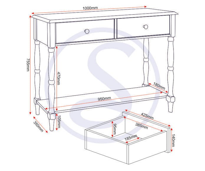 Stratford 2 Drawer Console Table - Seconique