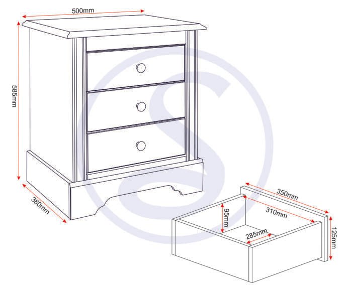 Stratford 3 Drawer Bedside Table - Seconique