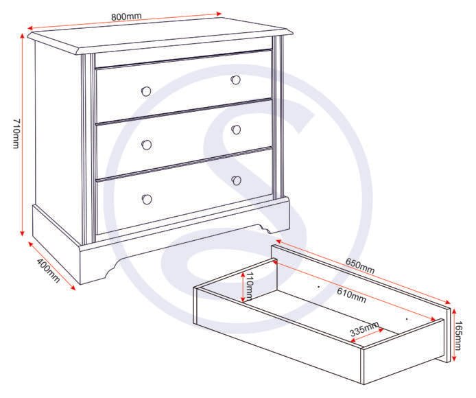 Stratford 3 Drawer Chest - Seconique