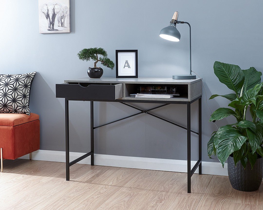 Telford Concrete and Black Computer Desk - GFW