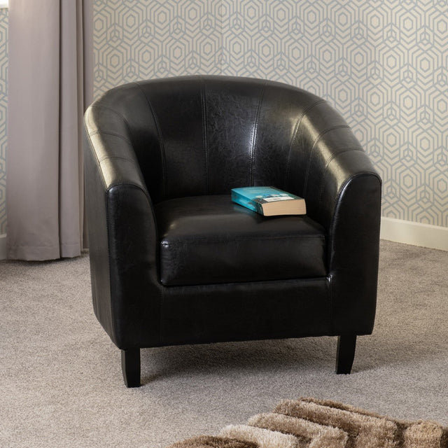 Tempo Black Faux Leather Tub Chair - Seconique