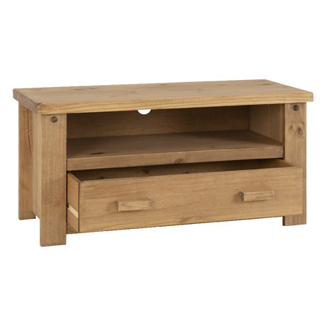 Tortilla Distressed Waxed Pine 1 Drawer TV Unit - Seconique