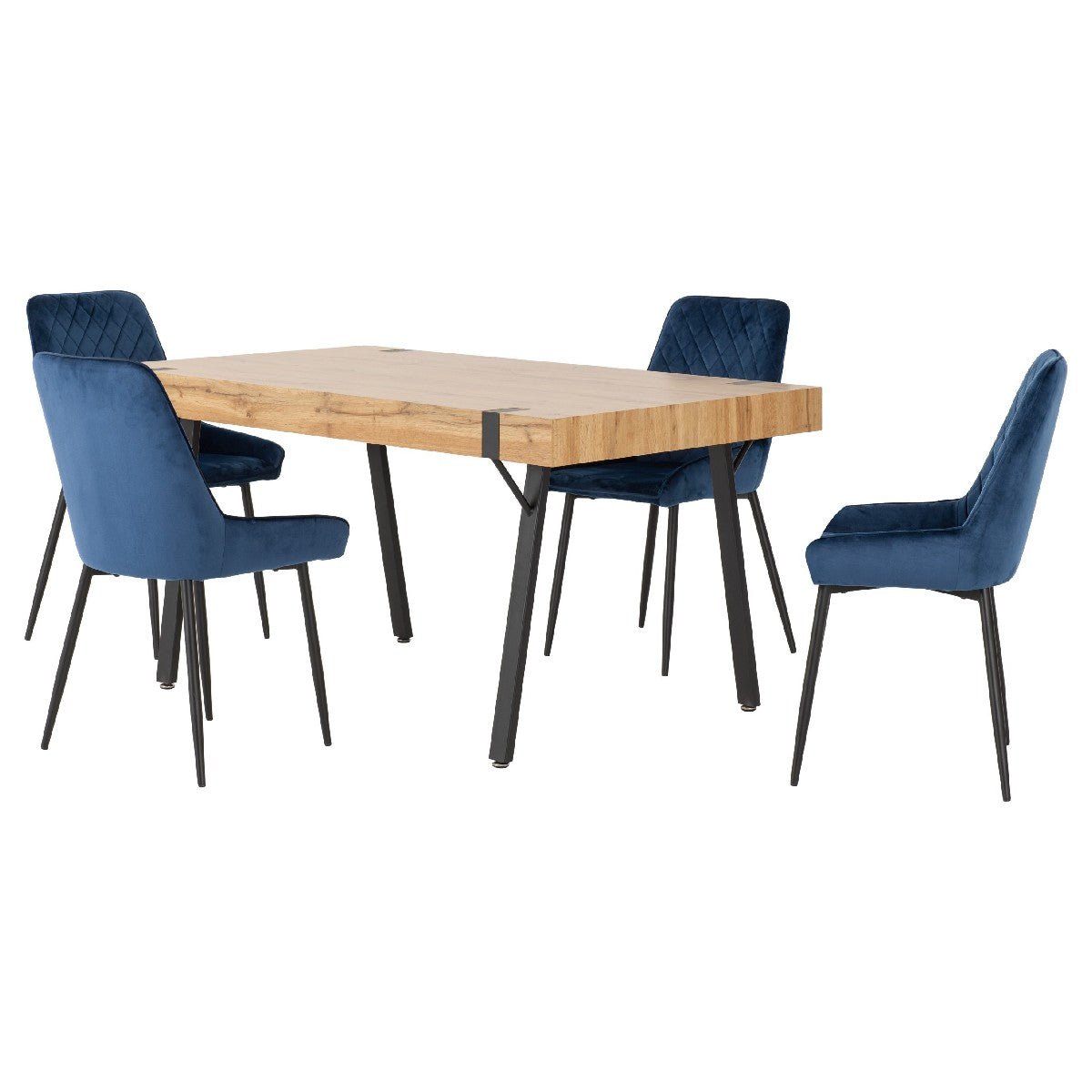 Treviso Industrial Dining Set with 4 Velvet Avery Chairs - Seconique