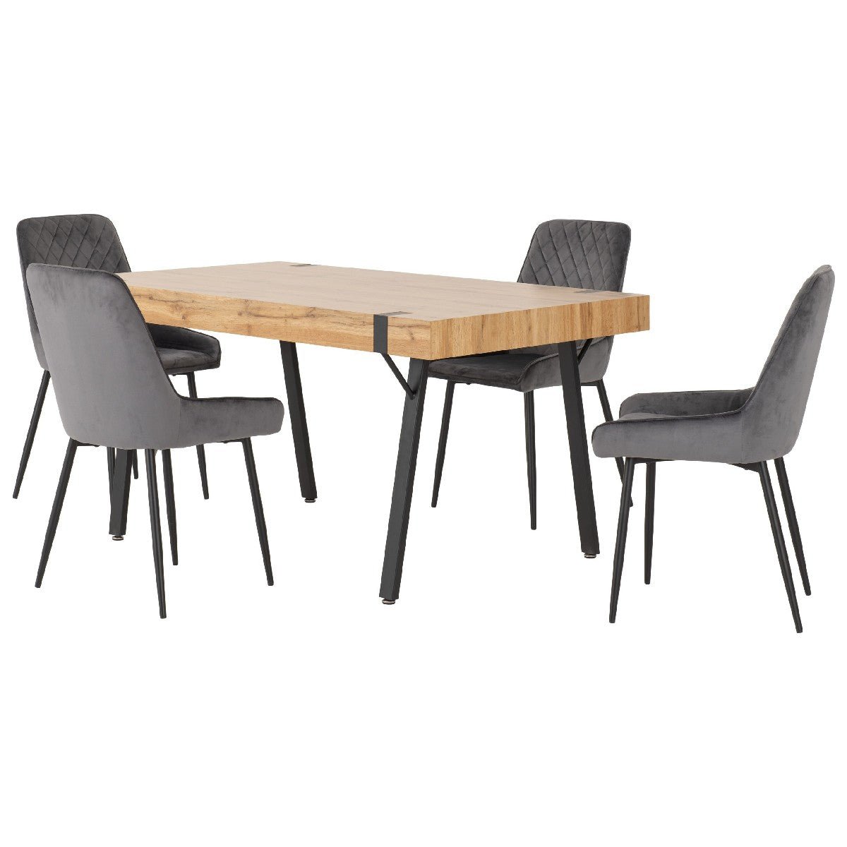 Treviso Industrial Dining Set with 4 Velvet Avery Chairs - Seconique