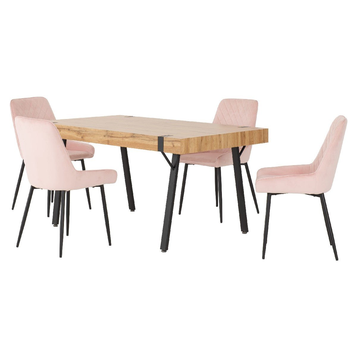 Treviso Industrial Dining Set with 4 Velvet Avery Chairs - Seconique