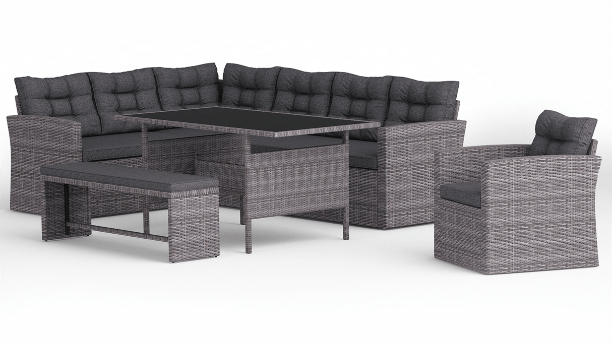 Two Tone Rattan Garden Corner Sofa Dining Set - TGC