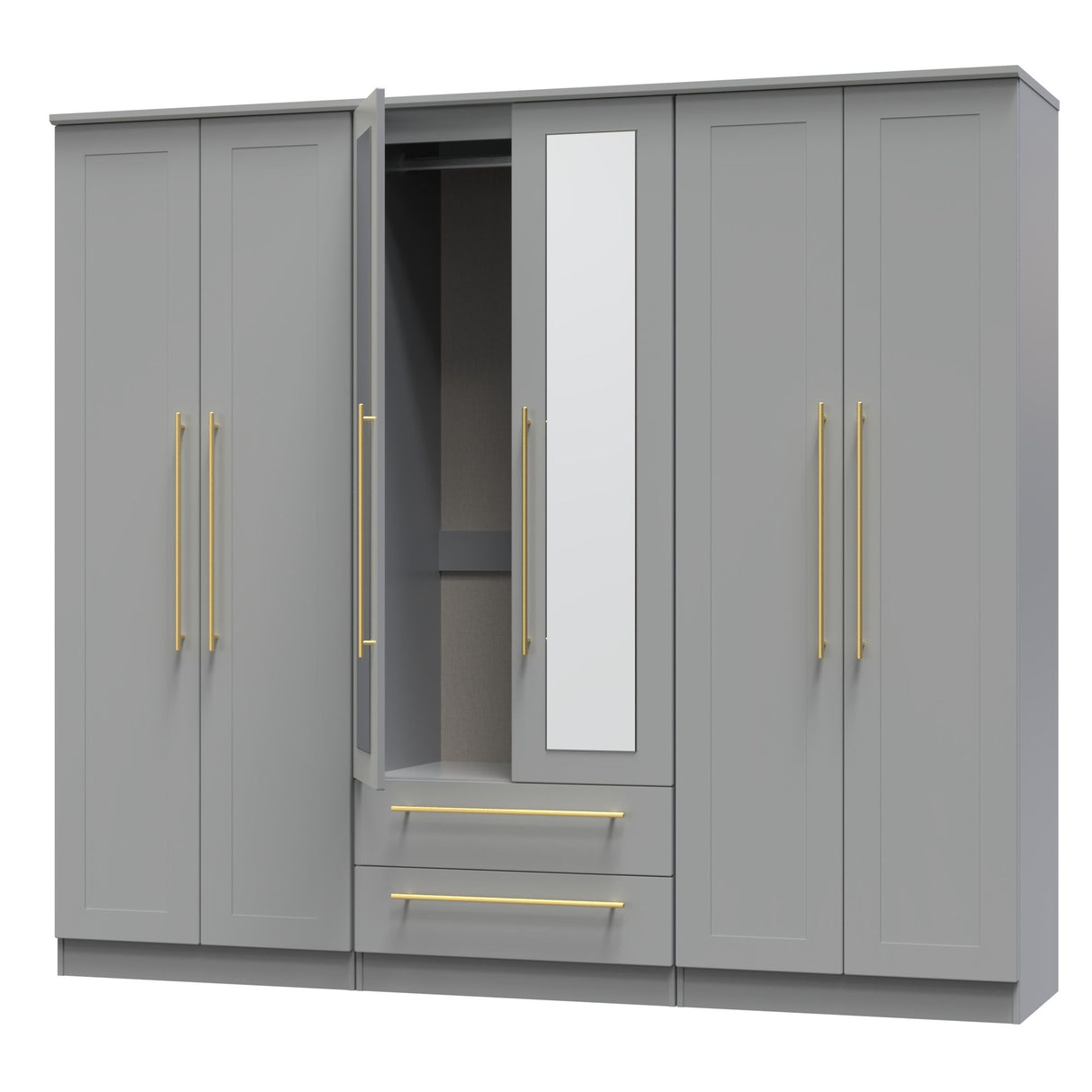 Haworth Tall 6 Door 2 Drawer Mirrored Wardrobe