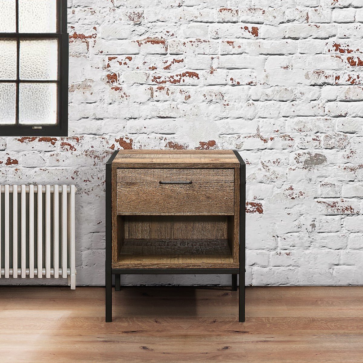 Urban Rustic Industrial 1 Drawer Bedside Table - Birlea