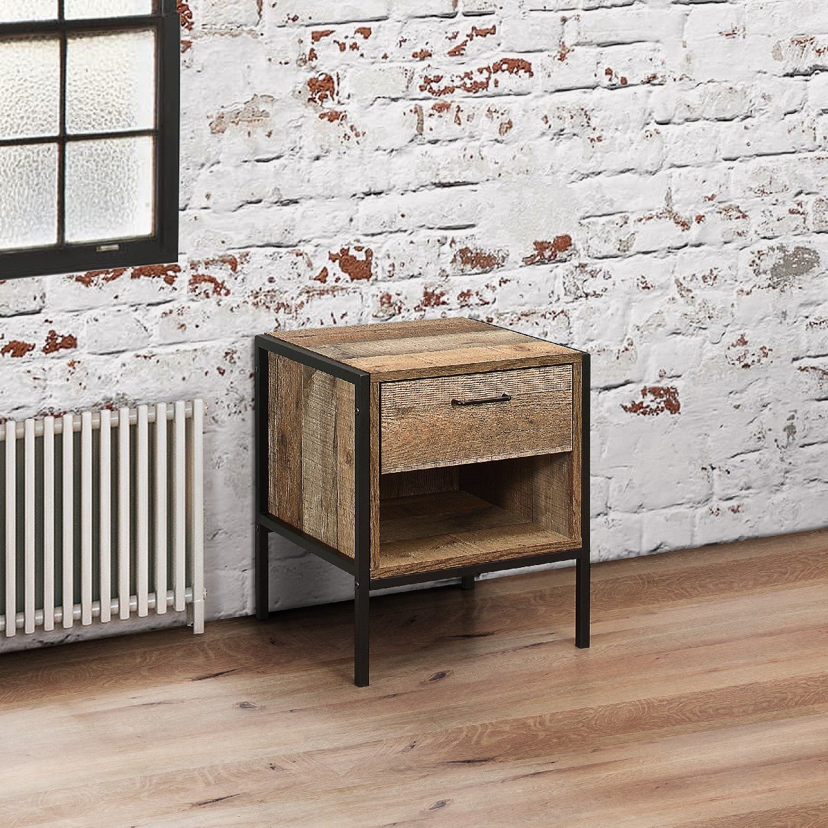 Urban Rustic Industrial 1 Drawer Bedside Table - Birlea