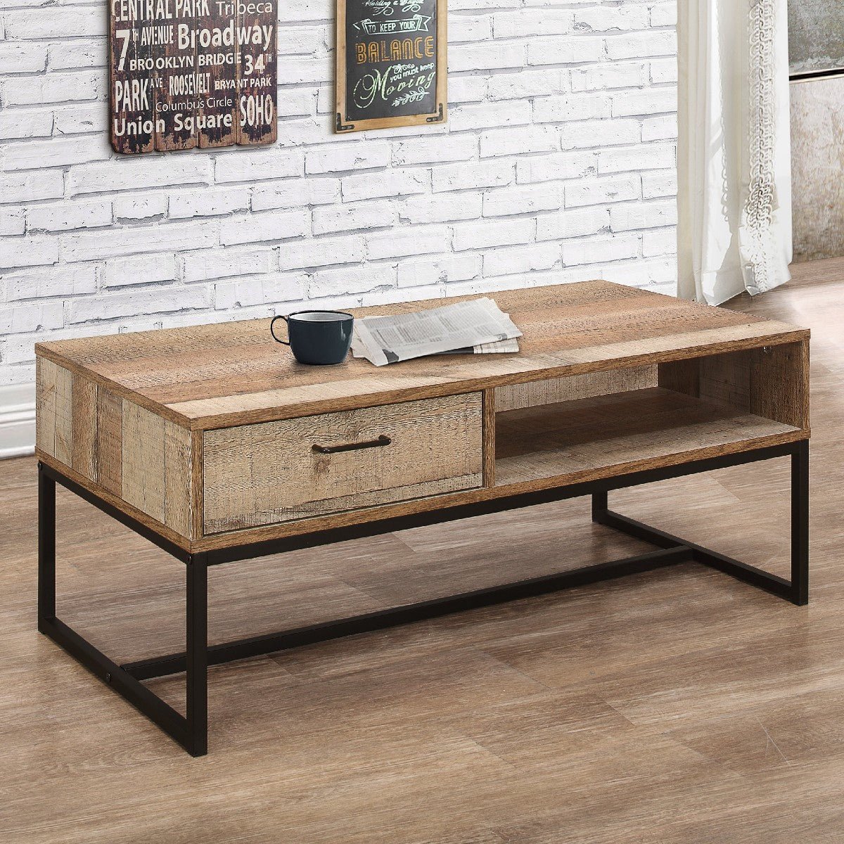Urban Rustic Industrial 1 Drawer Coffee Table - Birlea