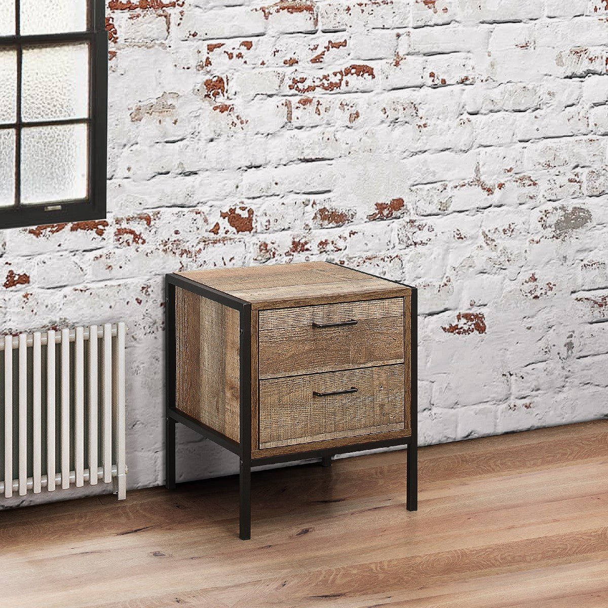 Urban Rustic Industrial 2 Drawer Bedside Table - Birlea