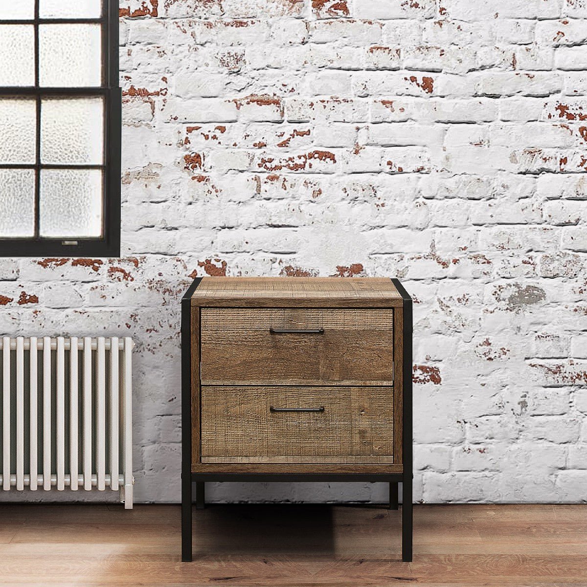 Urban Rustic Industrial 2 Drawer Bedside Table - Birlea