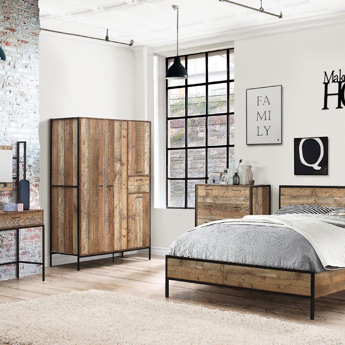 Urban Rustic Industrial 4 Door Wardrobe - Birlea