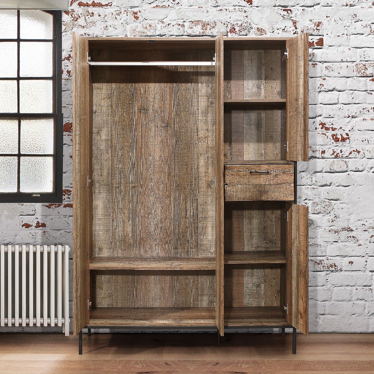 Urban Rustic Industrial 4 Door Wardrobe - Birlea