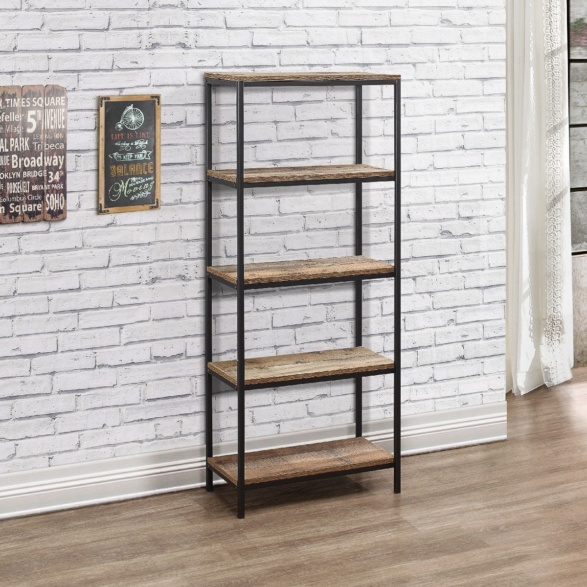 Urban Rustic Industrial 5 Tier Bookcase - Birlea