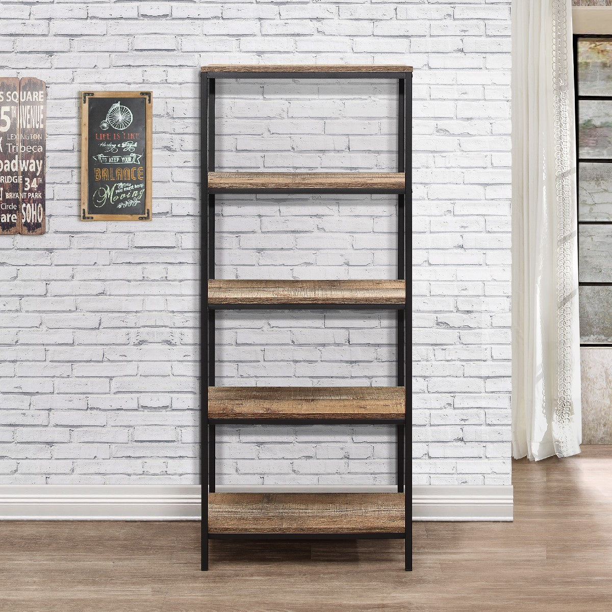 Urban Rustic Industrial 5 Tier Bookcase - Birlea