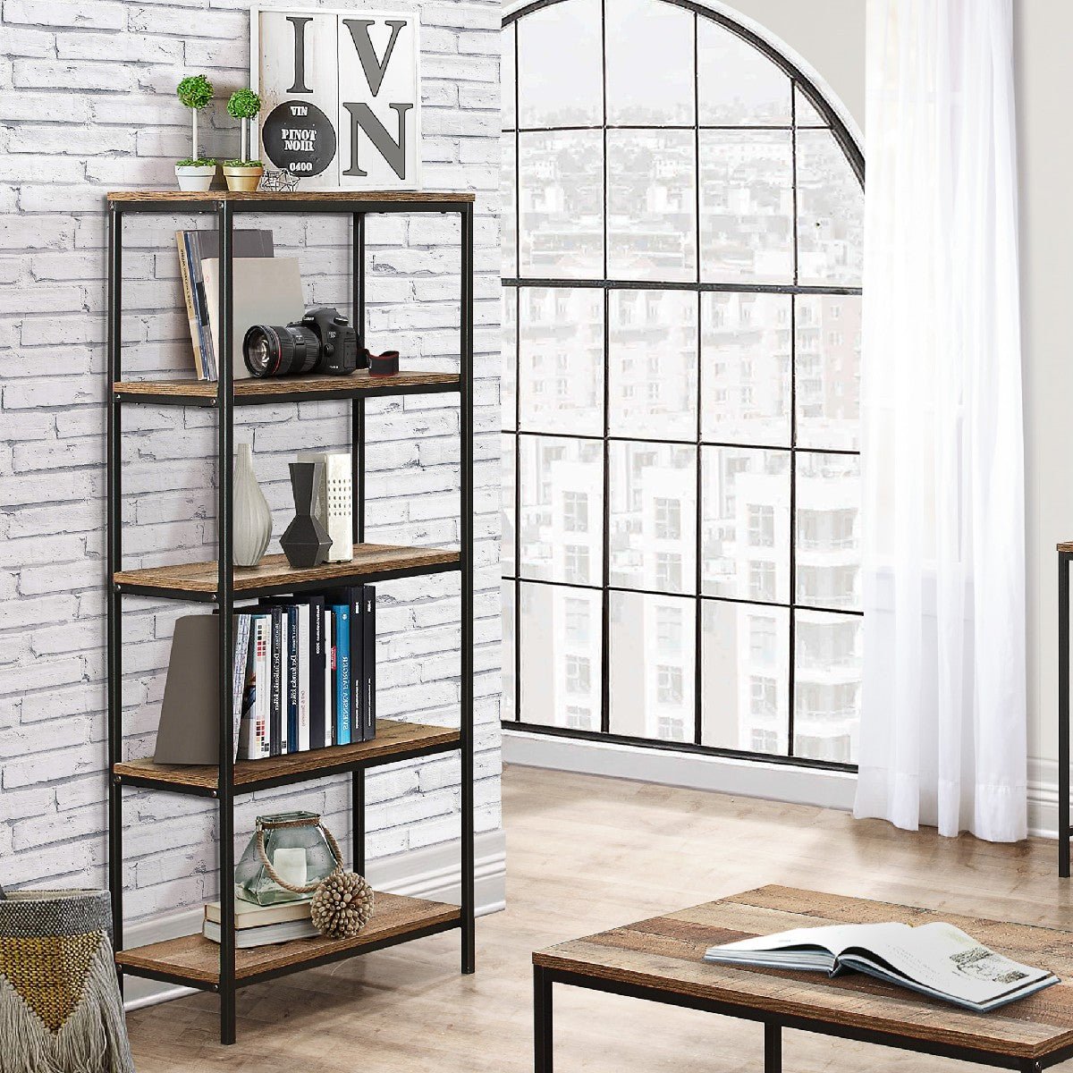 Urban Rustic Industrial 5 Tier Bookcase - Birlea