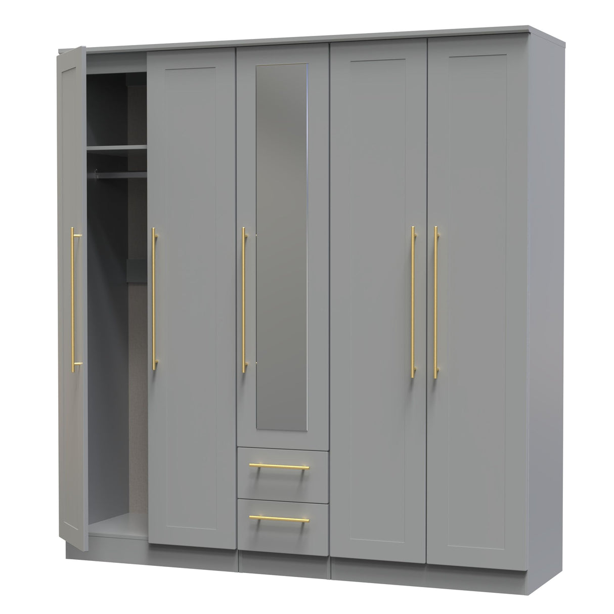 Haworth Tall 5 Door 2 Drawer Mirrored Wardrobe