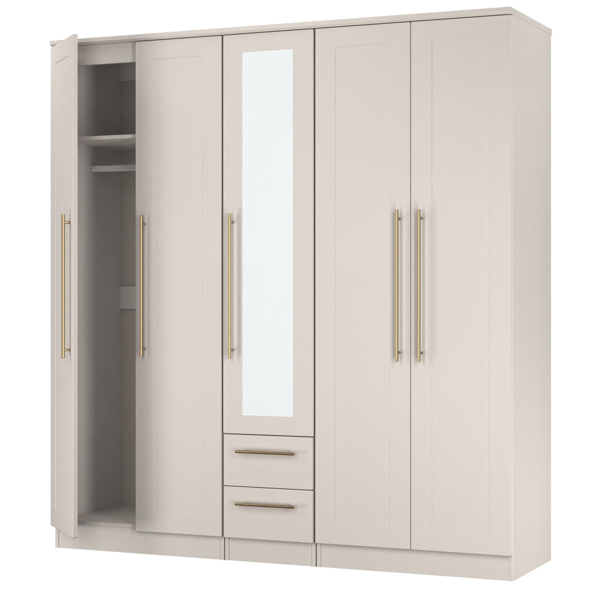 Haworth Tall 5 Door 2 Drawer Mirrored Wardrobe