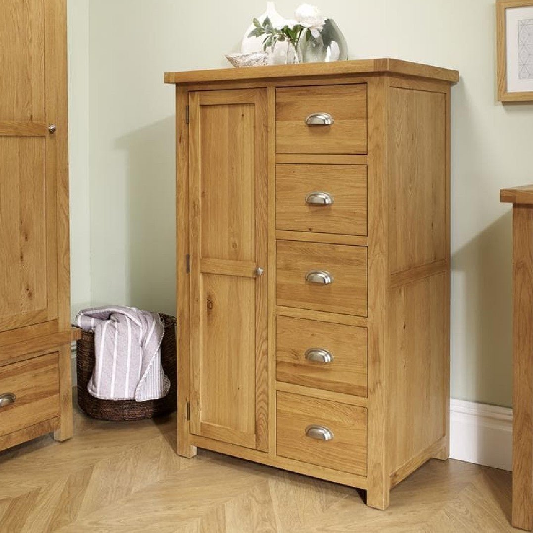 Woburn Solid Oak 1 Door 5 Drawer Wardrobe - Birlea