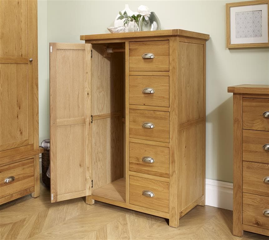 Woburn Solid Oak 1 Door 5 Drawer Wardrobe - Birlea