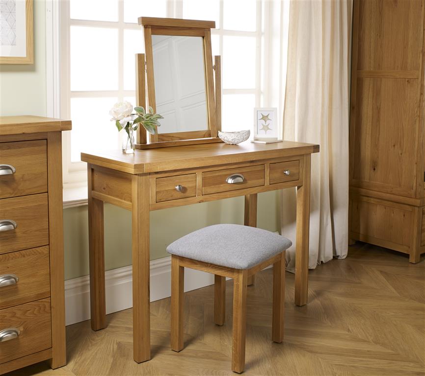 Woburn Solid Oak 3 Drawer Dressing Table - Birlea