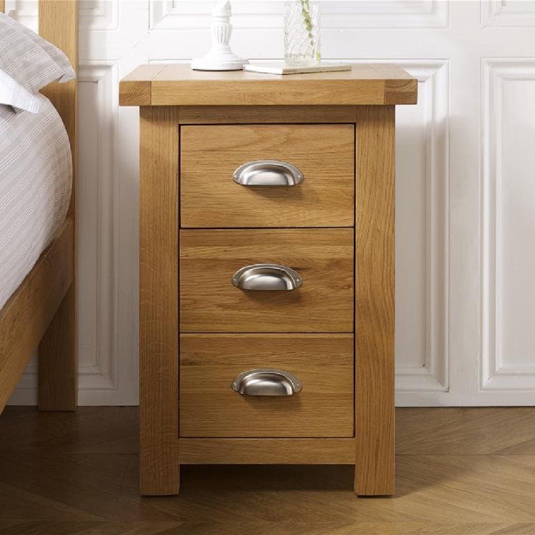 Woburn Solid Oak Large 3 Drawer Bedside - Birlea