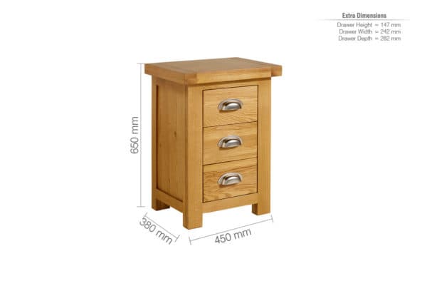 Woburn Solid Oak Large 3 Drawer Bedside - Birlea