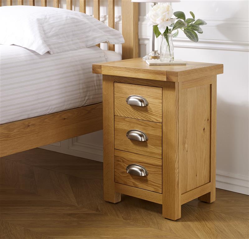Woburn Solid Oak Small 3 Drawer Bedside - Birlea