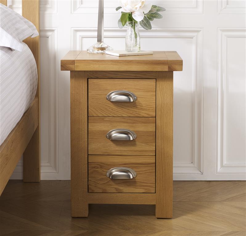 Woburn Solid Oak Small 3 Drawer Bedside - Birlea