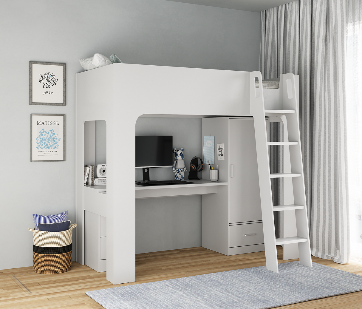 Eden High Sleeper Children's Bed Frame with Wardrobe and Desk