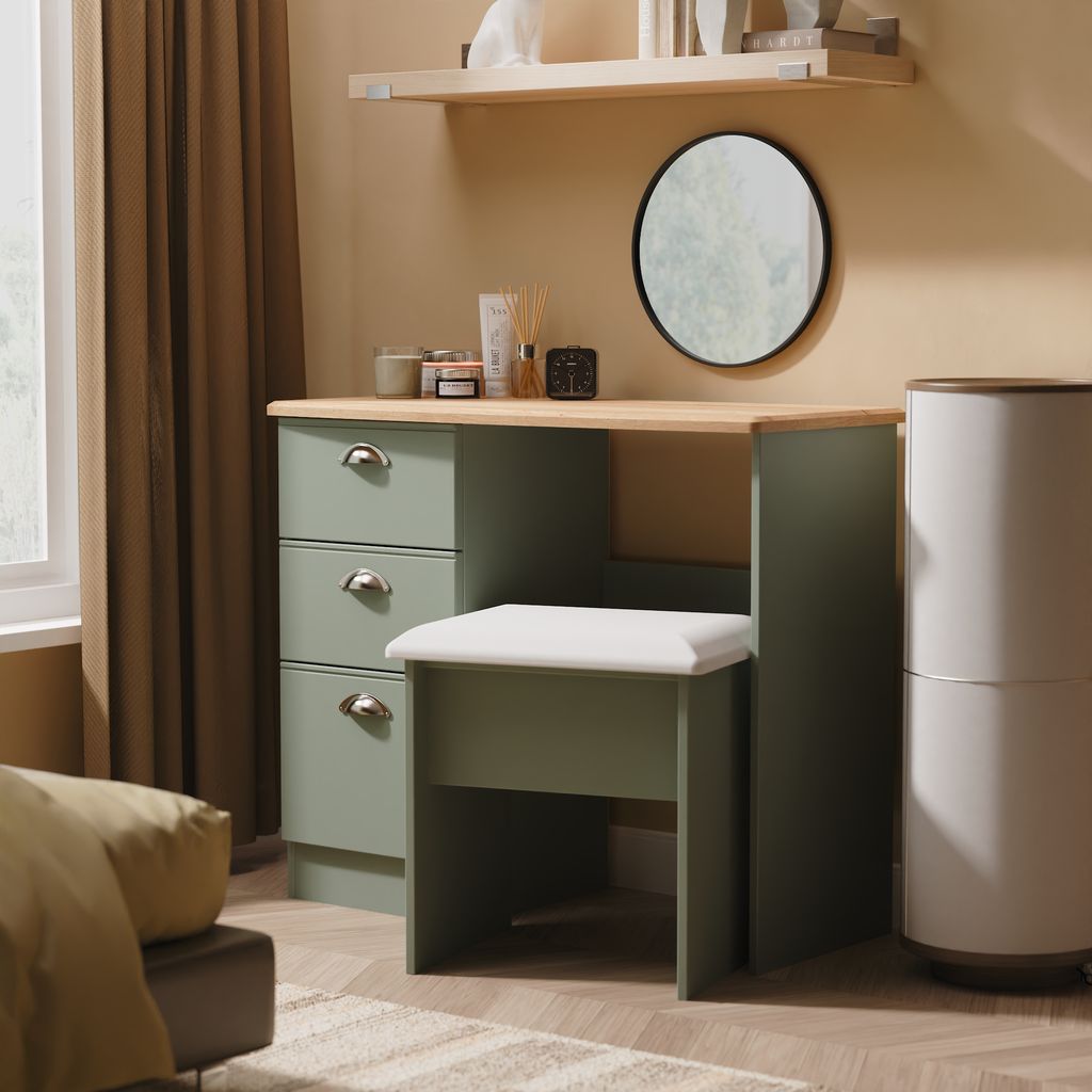 Victoria 3 Drawer Single Pedestal Dressing Table with Oak Top