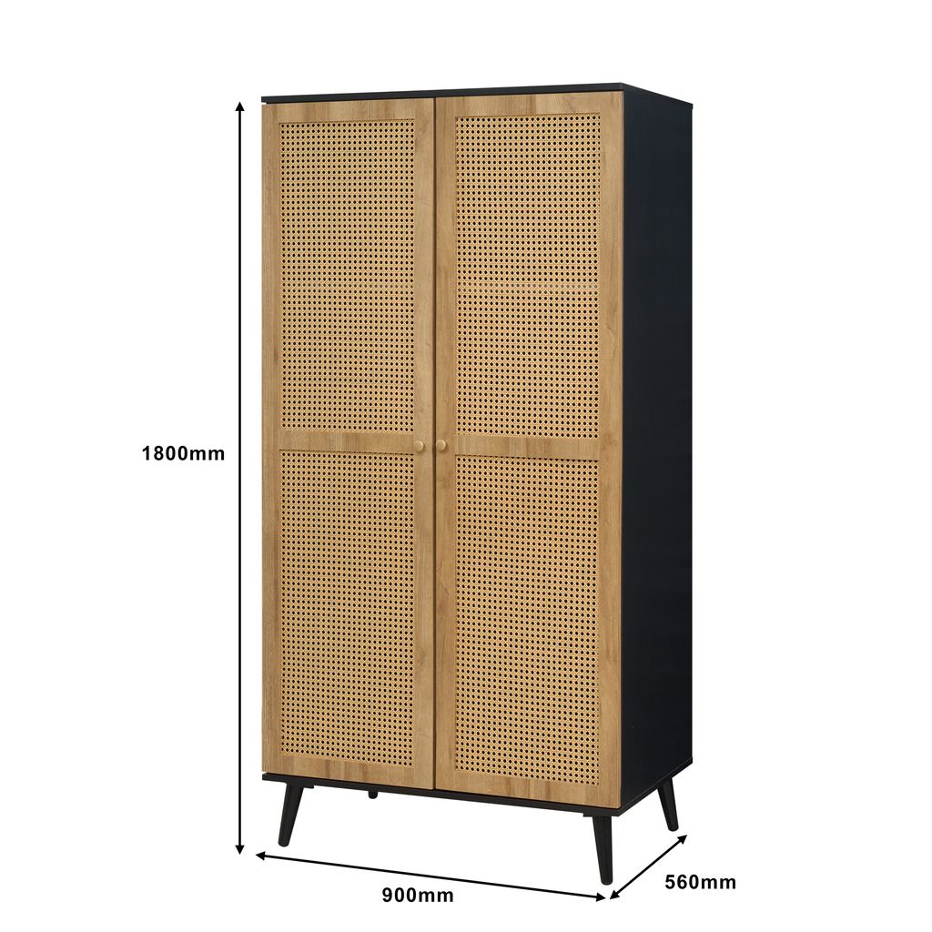 Manila Rattan 3 Piece Bedroom Set with 2 Door Wardrobe, Bedside Table & Chest of 3+2 Drawers
