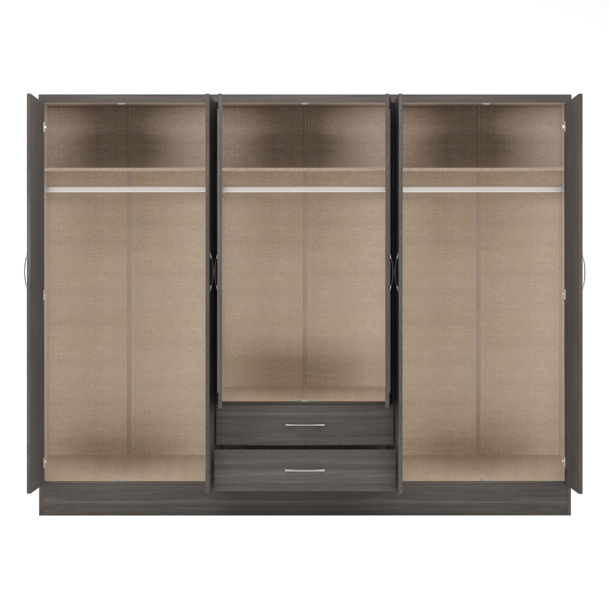 Nevada 6 Door 2 Drawer Mirrored Wardrobe