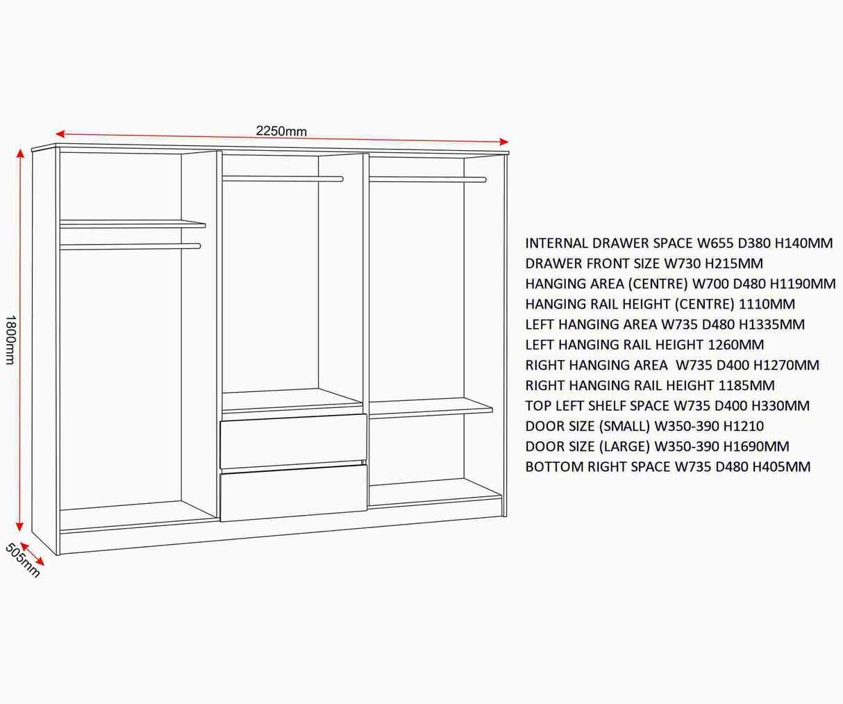 Malvern 6 Door 2 Drawer Wardrobe