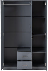 Dakota 3 Door 2 Drawer Mirrored Triple Wardrobe