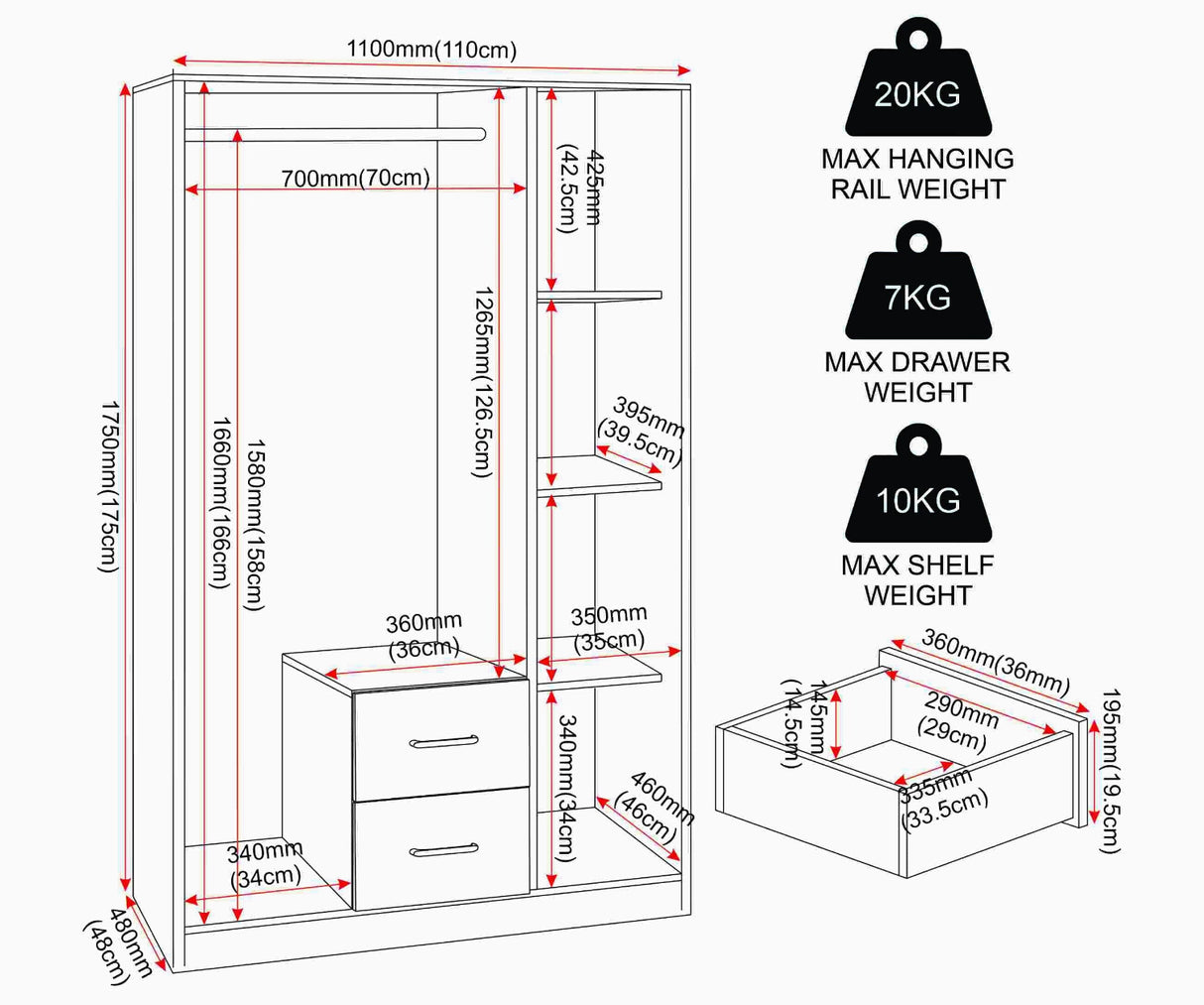 Dakota 3 Door 2 Drawer Mirrored Triple Wardrobe