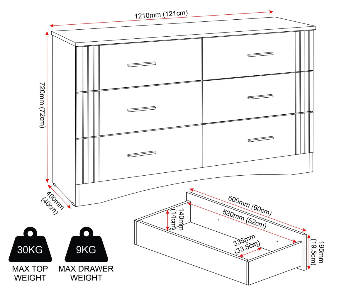 Tessa 6 Drawer Chest of Drawers