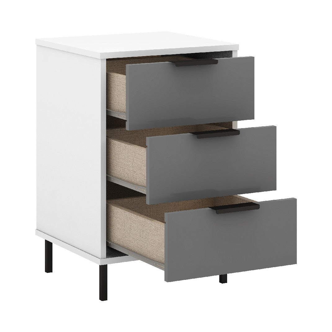 Madrid Grey and White Gloss 3 Drawer Bedside