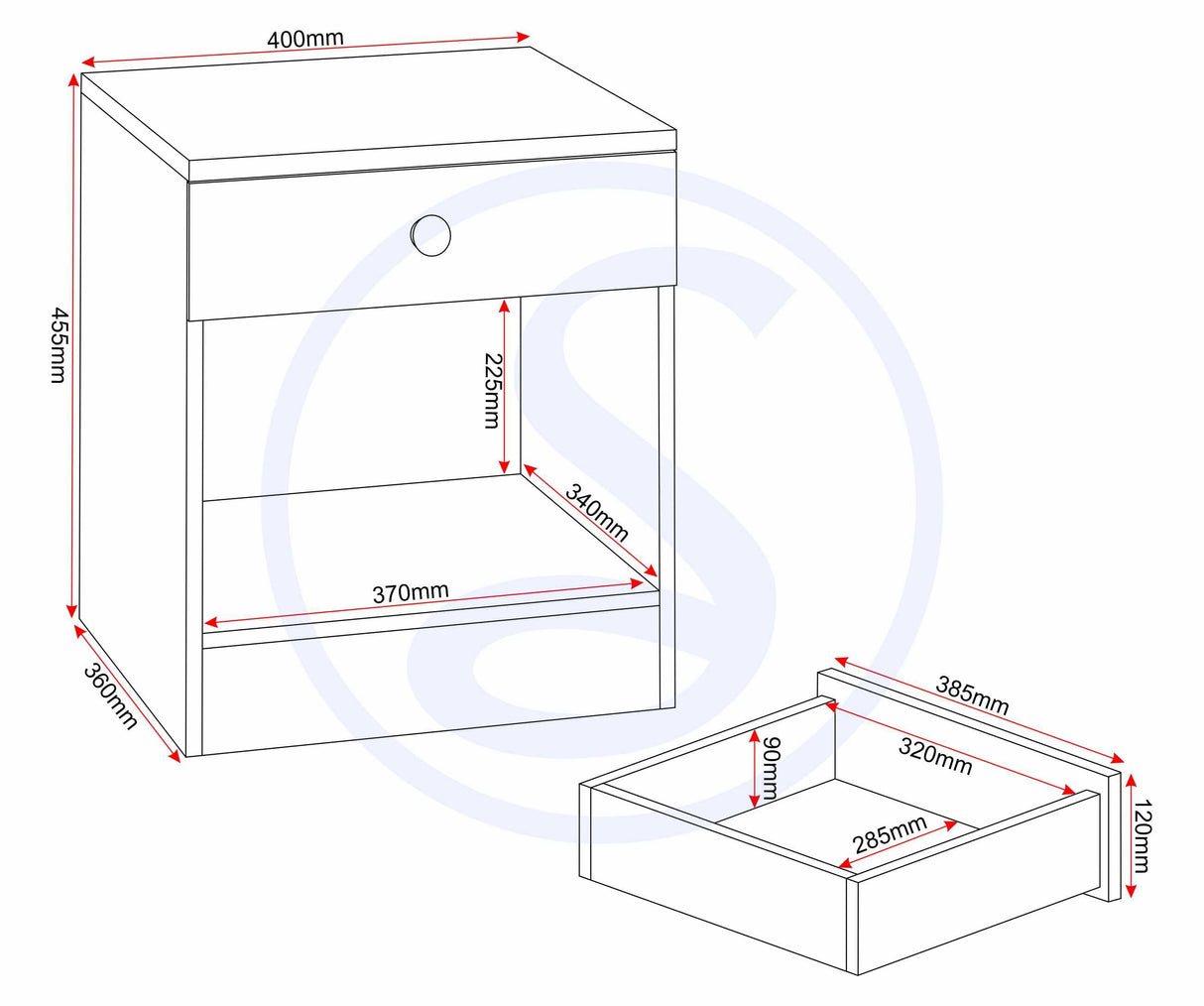 Denver 1 Drawer Bedside Table