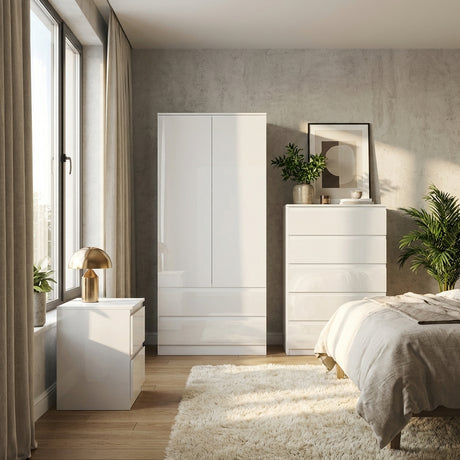 Soho 2 Door Wardrobe, 5 Drawer Chest & Bedside Table Bedroom Set