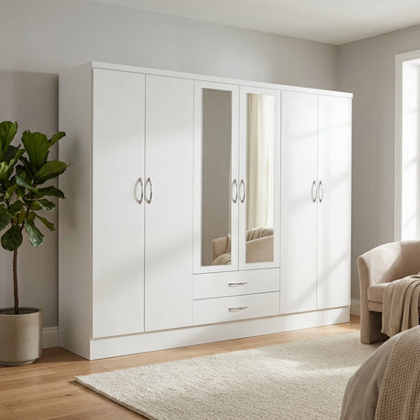 Nevada 6 Door 2 Drawer Mirrored Wardrobe