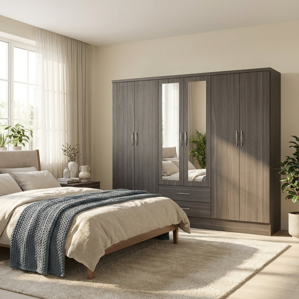 Nevada 6 Door 2 Drawer Mirrored Wardrobe