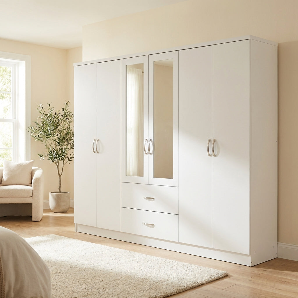 Paddington 6 Door 2 Drawer Mirrored Wardrobe