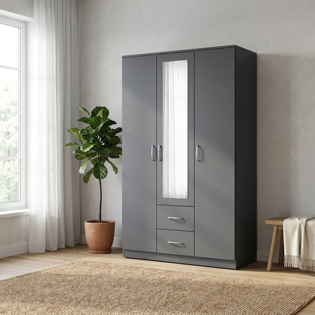 Dakota 3 Door 2 Drawer Mirrored Triple Wardrobe