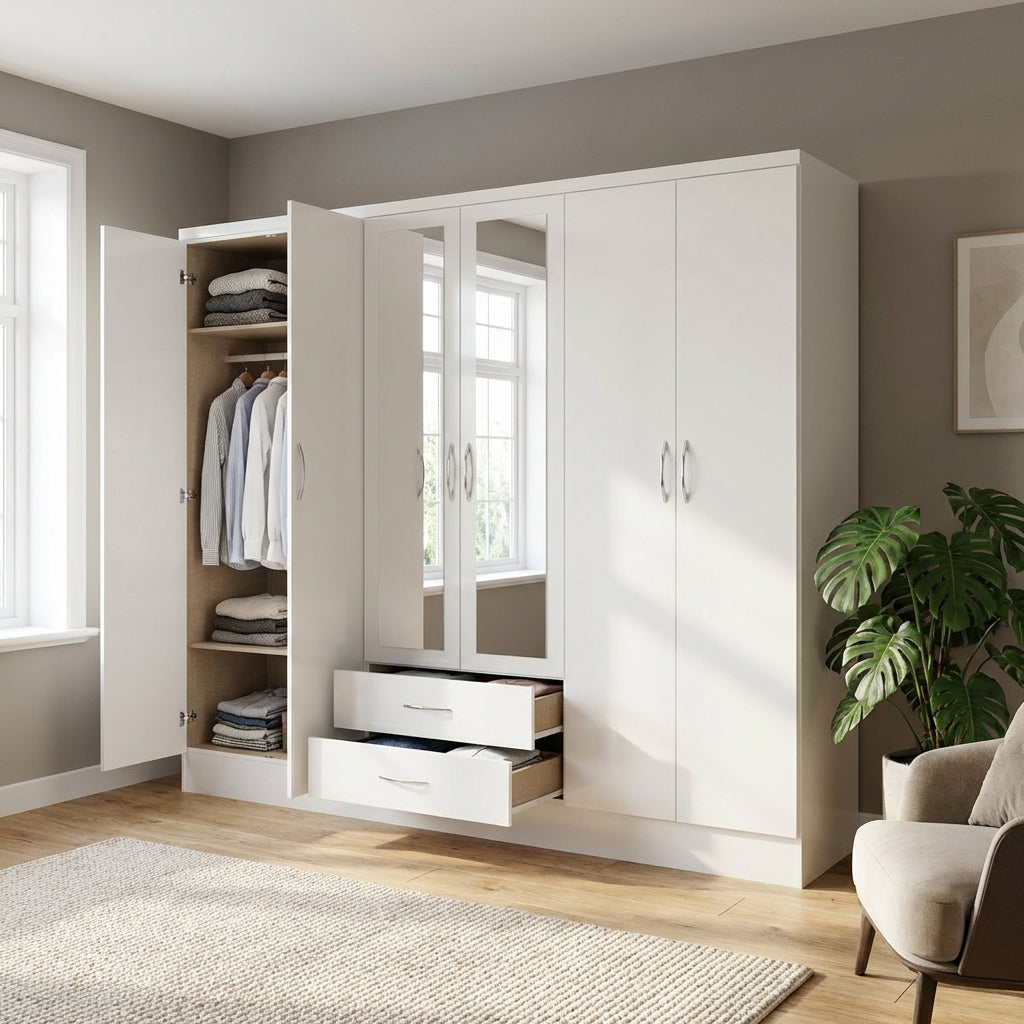 Nevada 6 Door 2 Drawer Mirrored Wardrobe