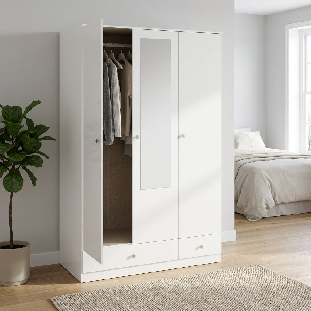 Denver 3 Door 2 Drawer Mirrored Triple Wardrobe